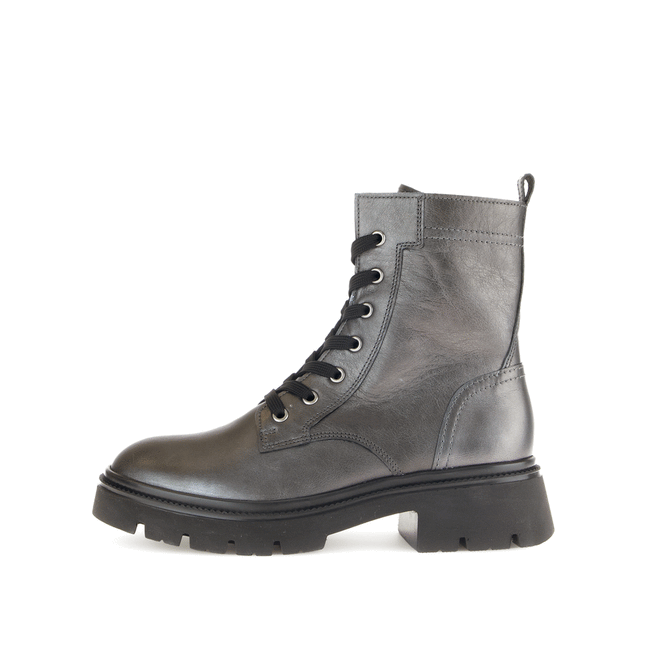 Gabor Women’s 51.852.69 Meryl Grey Leather & Textile Ankle Boot – Lace & Side-Zip Comfort Boot