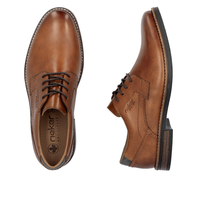 Rieker Men’s 13523-24 Brown Leather Lace-Up Smart Shoes – Classic Everyday Leather Shoes with Cushioned Comfort & Durable Sole