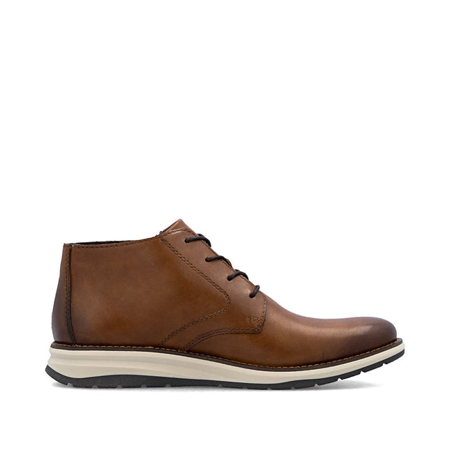 Rieker Men’s 14705-24 Tan Leather Lace-Up & Zip Ankle Boots – Classic Winter Boots with Cushioned Sole & Easy On/Off Fit