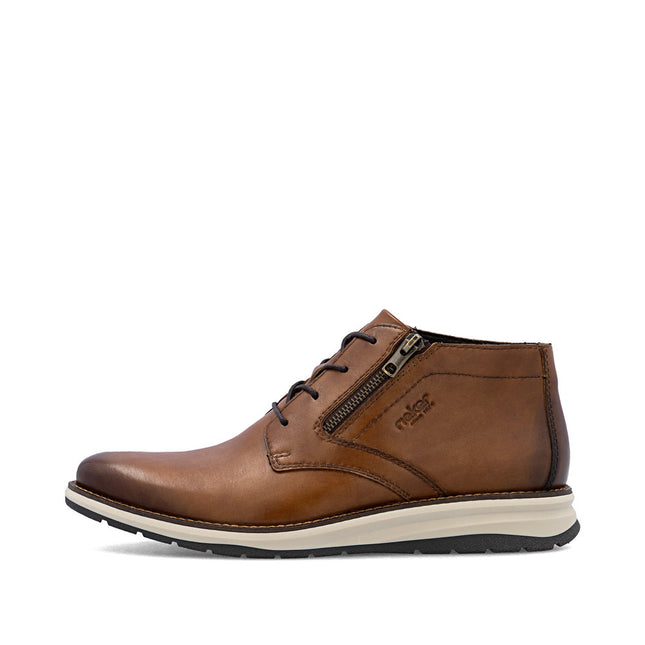 Rieker Men’s 14705-24 Tan Leather Lace-Up & Zip Ankle Boots – Classic Winter Boots with Cushioned Sole & Easy On/Off Fit