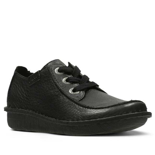 Clarks Women’s Funny Dream Black Leather Lace-Up Shoes – Comfortable Everyday Flats with Cushioned Insole & Flexible Sole