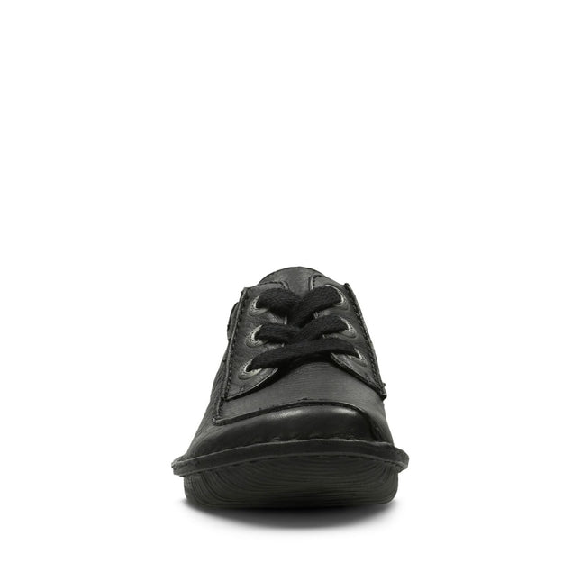 Clarks Women’s Funny Dream Black Leather Lace-Up Shoes – Comfortable Everyday Flats with Cushioned Insole & Flexible Sole