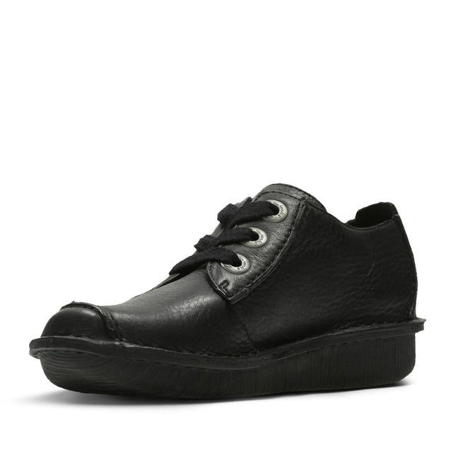 Clarks Women’s Funny Dream Black Leather Lace-Up Shoes – Comfortable Everyday Flats with Cushioned Insole & Flexible Sole