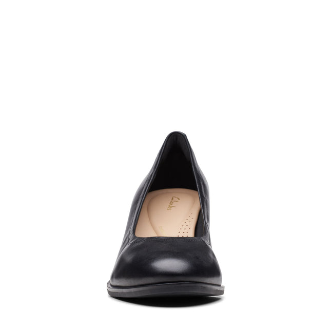 Clarks Women’s Freva55 Court Black Leather Heels – Classic Court Shoes with Cushioned Comfort & Everyday Elegance