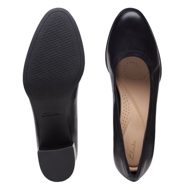 Clarks Women’s Freva55 Court Black Leather Heels – Classic Court Shoes with Cushioned Comfort & Everyday Elegance
