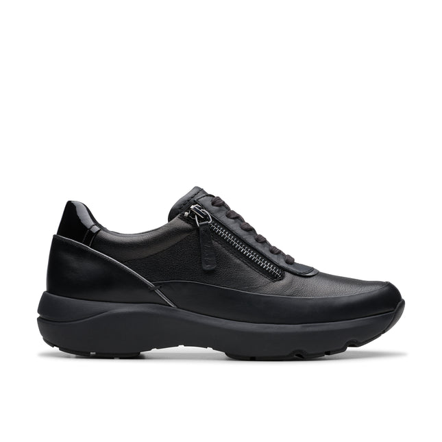 Clarks Women’s Tivoli Zip Black Leather Trainers – Zip-Up Casual Trainers with Cushioned Comfort & Flexible Sole
