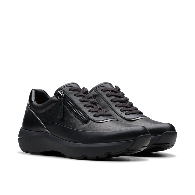 Clarks Women’s Tivoli Zip Black Leather Trainers – Zip-Up Casual Trainers with Cushioned Comfort & Flexible Sole