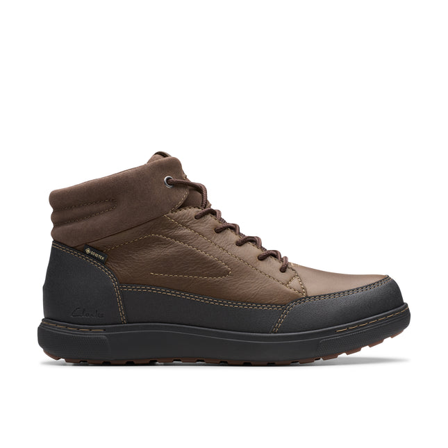 Clarks Men’s Mapstone Hi GTX Dark Brown Leather Waterproof Lace-Up Boots – All-Weather Outdoor & Urban Boots with GORE-TEX, Cushioned Support & Rugged Outsole
