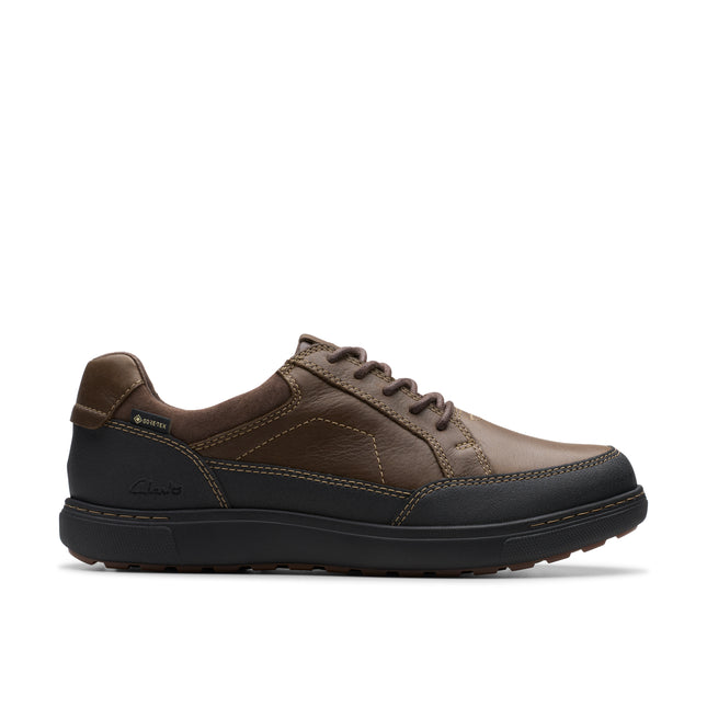 Clarks Men’s Mapstone Lo GTX Dark Brown Leather Waterproof Shoes – All-Weather Leather Lace-Ups with GORE-TEX®, Cushioned Comfort & Rugged Outsole