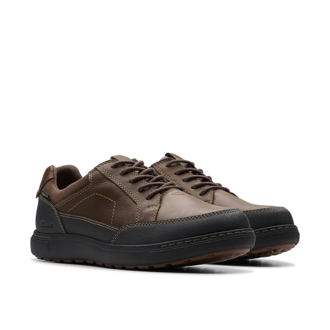 Clarks Men’s Mapstone Lo GTX Dark Brown Leather Waterproof Shoes – All-Weather Leather Lace-Ups with GORE-TEX®, Cushioned Comfort & Rugged Outsole