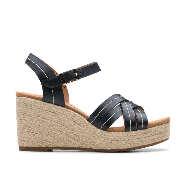 Clarks Women’s Sabina Strap Black Leather Sandals – Elegant Slingback Sandals with Cushioned Footbed & Comfortable Low Heel