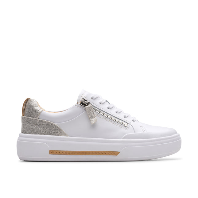 Clarks Women’s Hollyhock Zip Silver Trainers – Platform Lace-Up & Zip Casual Shoes with Contour Cushion Comfort