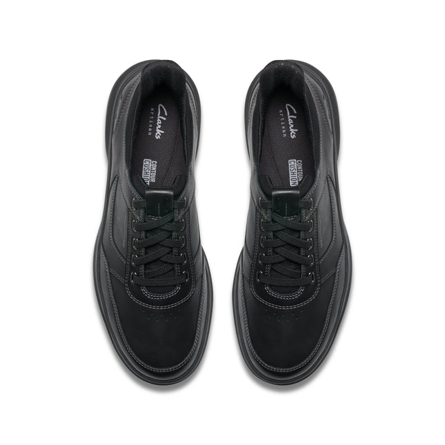 Clarks Mullan Easy Black Leather Men’s Lace-Up Trainers – Comfortable Everyday Casual Shoes with Cushioned Footbed & Easy-Entry Design