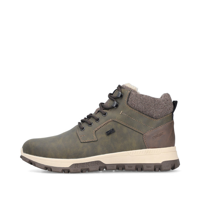 Rieker Men’s 35538-54 Grey Leather & Textile Lace-Up Boot – Comfort Walking Boot with Cushioned Insole