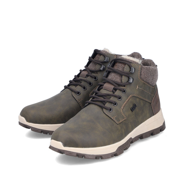 Rieker Men’s 35538-54 Grey Leather & Textile Lace-Up Boot – Comfort Walking Boot with Cushioned Insole