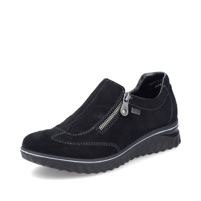 Rieker 59071-00 Black Suede Womens Low Wedge Shoe