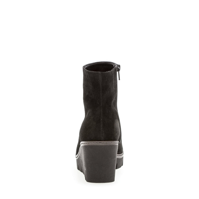 Gabor Women’s 74.780.17 Utopia Black Suede Wedge Ankle Boot – Wide Fit Zip-On Comfort Boot