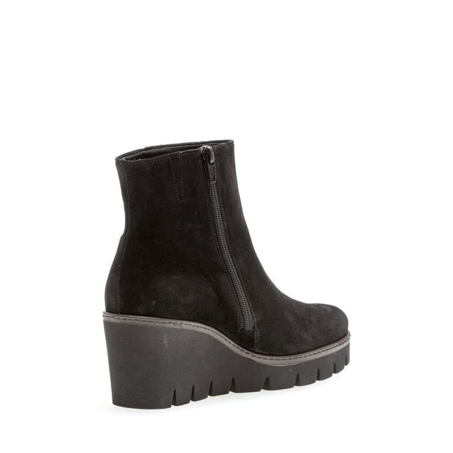 Gabor Women’s 74.780.17 Utopia Black Suede Wedge Ankle Boot – Wide Fit Zip-On Comfort Boot