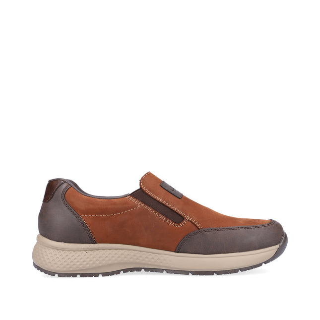 Rieker B7654-22 Men’s Brown Leather Slip-On Shoes – Water-Resistant Casual Shoes with Cushioned Antistress Sole & Easy On/Off Design