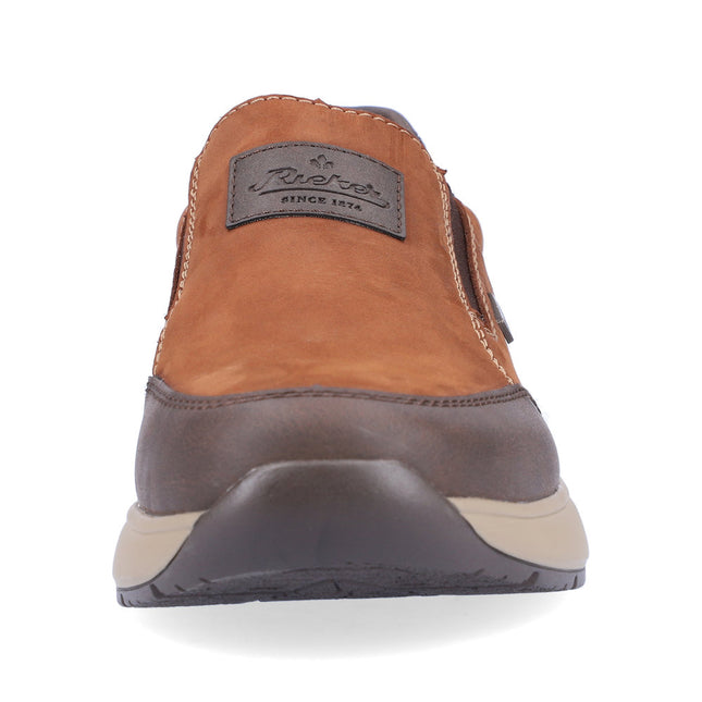 Rieker B7654-22 Men’s Brown Leather Slip-On Shoes – Water-Resistant Casual Shoes with Cushioned Antistress Sole & Easy On/Off Design