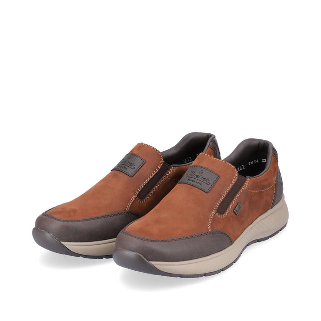 Rieker B7654-22 Men’s Brown Leather Slip-On Shoes – Water-Resistant Casual Shoes with Cushioned Antistress Sole & Easy On/Off Design
