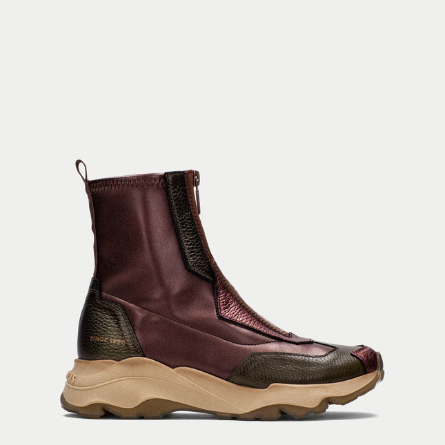 Hispanitas Women’s Nepal CHI254321 Boot – Wine Leather & Stretch Fabric Ankle Boot with Front Zip and Cushioned Platform Sole