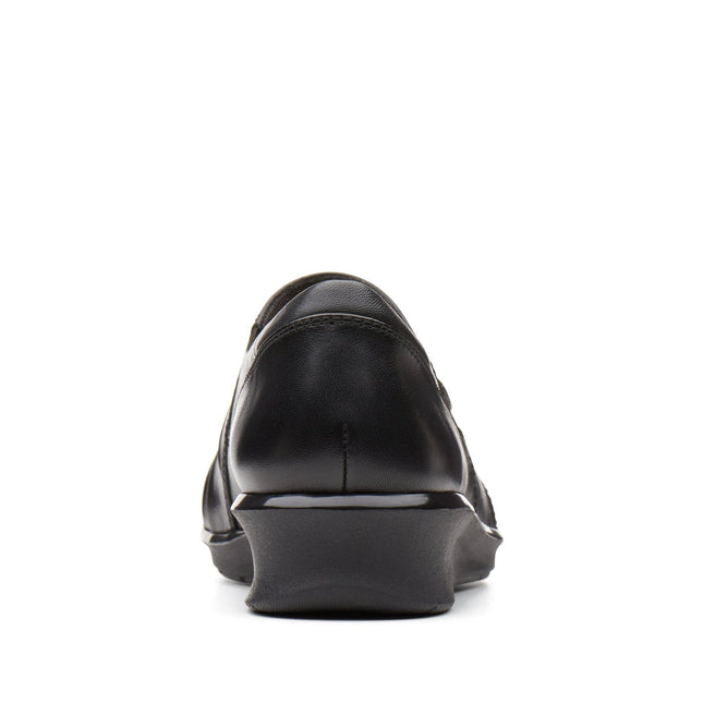Clarks Women’s Hope Roxanne Black Leather Slip-On Shoes – Cushion Soft™ Comfort, Flexible Slip-On Design & Low Wedge Heel Standard Fit