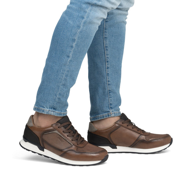 Rieker Men’s U0311-24 Brown Leather & Textile Trainer – Casual Lace-Up Comfort Sneaker