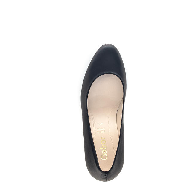 Gabor Women’s 01.410.27 Edina Black Leather Court Shoe – Mid Heel Comfort Pump