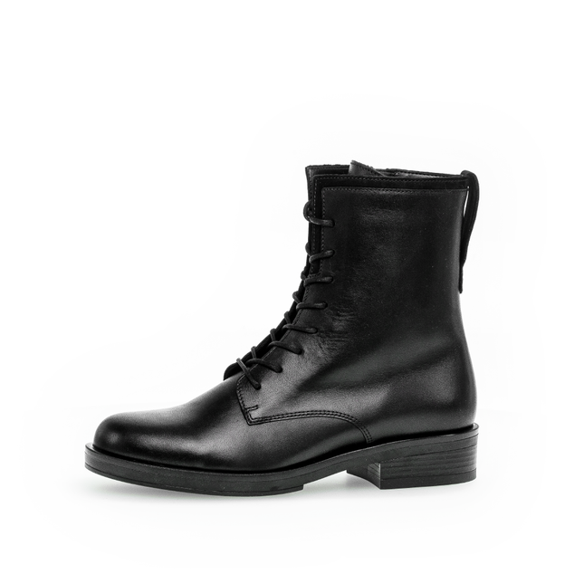 Gabor Women’s 71.791.29 Hay Black Leather Ankle Boot – Lace & Side Zip Comfort Boot
