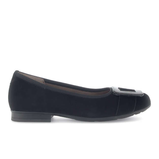 Gabor Women’s 72.463.37 Paige Black Suede Flat Pump – Wide Fit Slip-On Comfort Shoe with Removable Insole