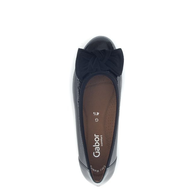 Gabor Women’s 72.621.87 Patent Leather Slip-On Pump – Wide Fit, Low Wedge Comfort Flat in Black
