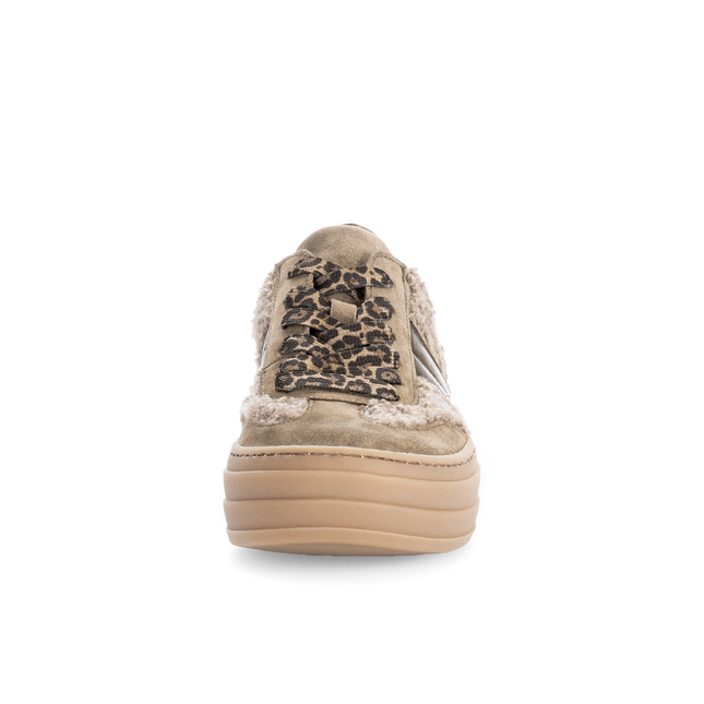 Gabor Women’s 73.350.14 Steam Brown Flatform Trainer – Suede & Teddy Fleece Lace-Up Sneaker
