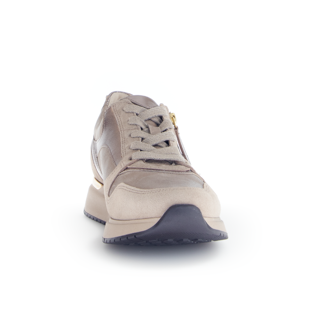 Gabor Women’s 76.446.65 Palace Trainer – Beige Leather with Light Gold Accents & Removable Insole Extra Wide Fit