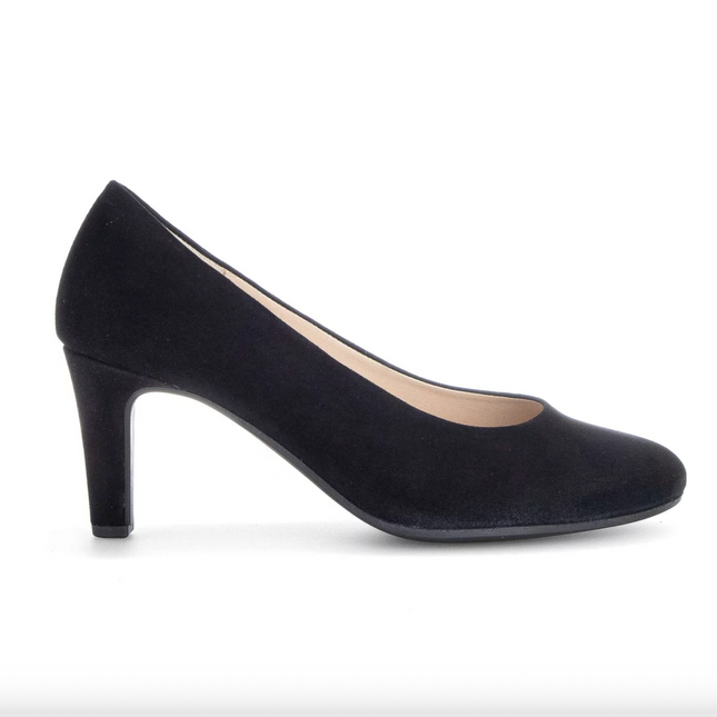 Gabor Women’s Edina 01.410.17 Black Suede Court Shoe – Elegant Mid-Heel Pump with Comfort Fit